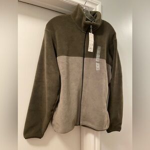 Men’s Fleece Full-Zip Jacket Color Block Olive Size Medium